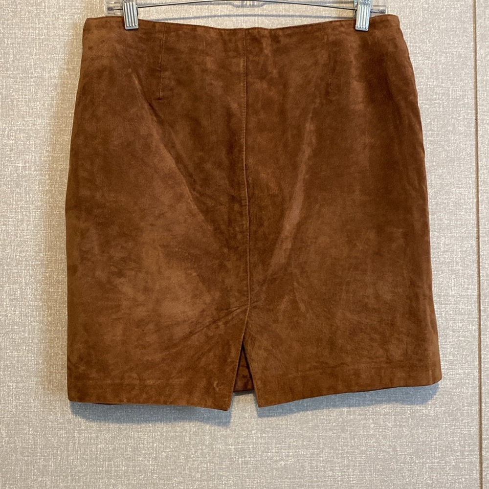 Vintage Newport News Brown Pencil Leather Mini Skirt - Picture 2 of 5